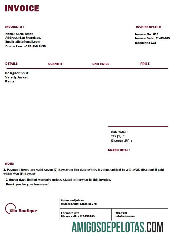 para download Modelo de fatura de boutique grátis